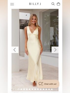 BILLYJ Pale Yellow Satin V-Neck Maxi Dress